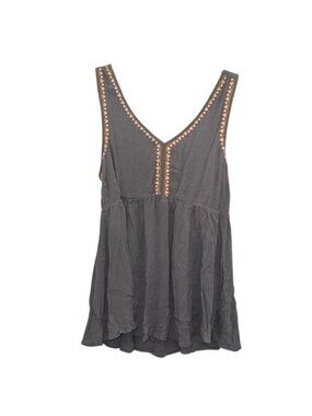 Torrid Womens Gray Sleeveless Embroidered Babydoll Tunic Top Size 1 Rayon Blend